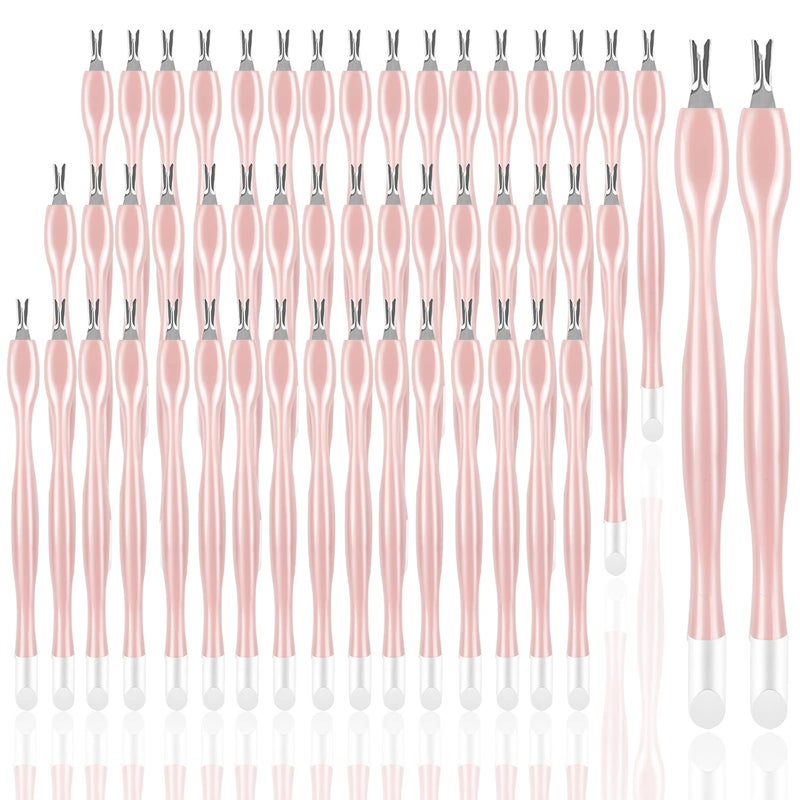 heemeei 50Pcs Nail Cuticle Trimmer Rubber Nail Cleaner, Plastic Handle Cuticle Knife, Double End Nail Dead Skin Fork Cuticle Pusher Bulk Nail Art Cuticle Remover Tools for Girls Women and Men-Rose… - Image 1